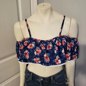 Tempt Me Floral Ruffle Bandeau Removable Cups Adjustable Straps Bikini Top Large